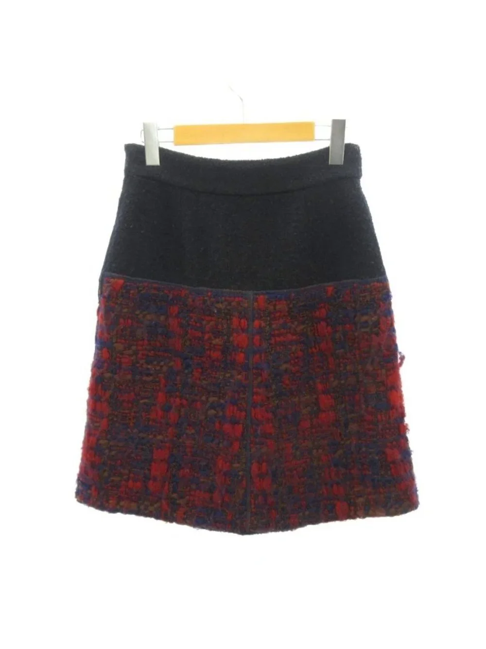 Louis Vuitton Skirt Tweed All Over Print Wool Knee-Length Red Navy 36